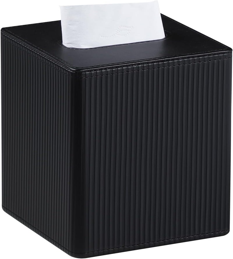Cretkhp Tissue Box Cover Square with Magnetic Closure, PU Leather Tissue Box Holder for Bathroom NightStands Livingroom, Decorative Modern Square Tissue Holder (Black) - Image 1